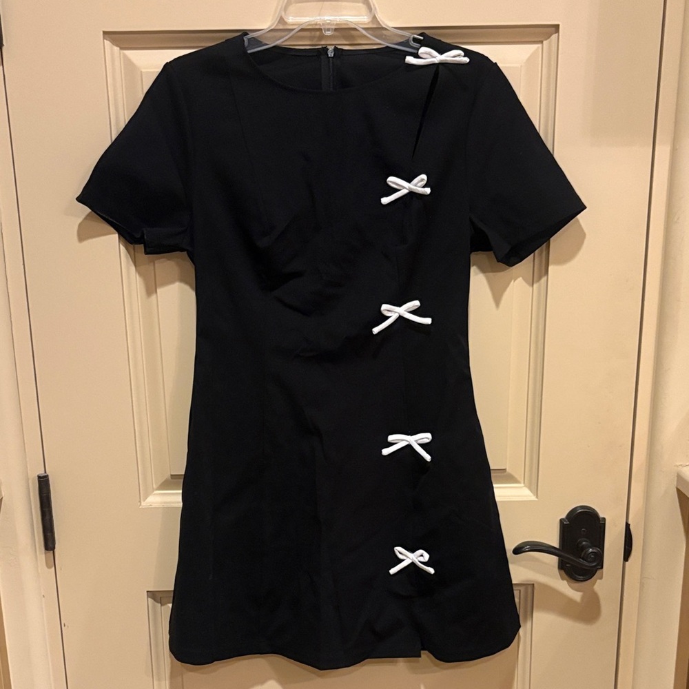 Black Dress with White Bow Accents